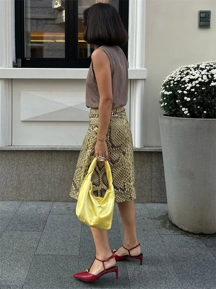 Snakeskin Printed Midi Skirt