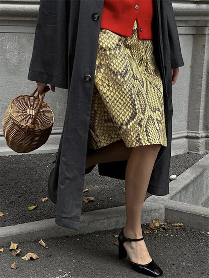 Snakeskin Printed Midi Skirt