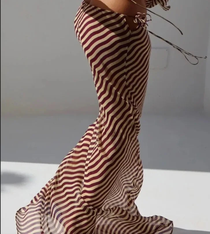 Striped Mesh Long Skirt