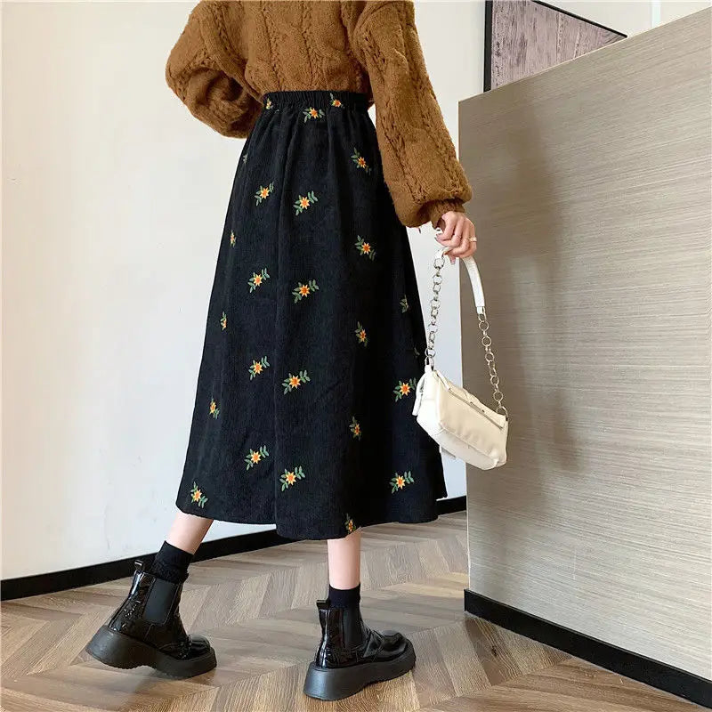 Velvet Floral A Line Skirt