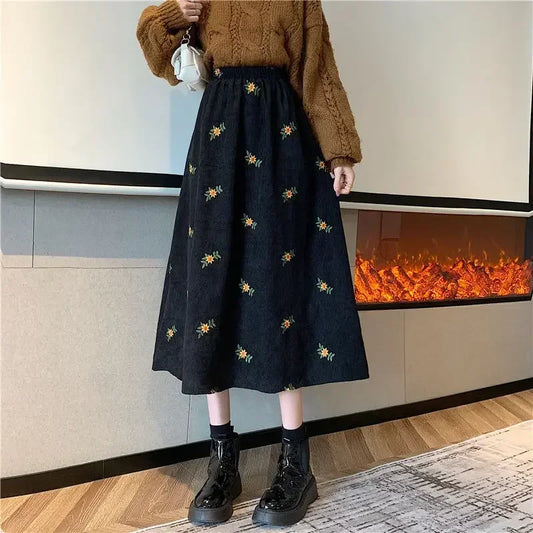 Velvet Floral A Line Skirt