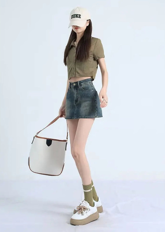 Washed Denim Skort