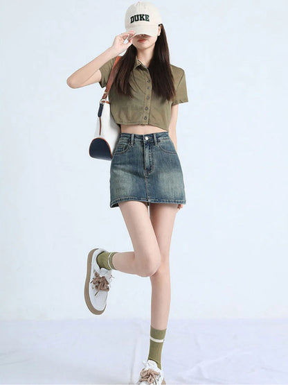 Washed Denim Skort