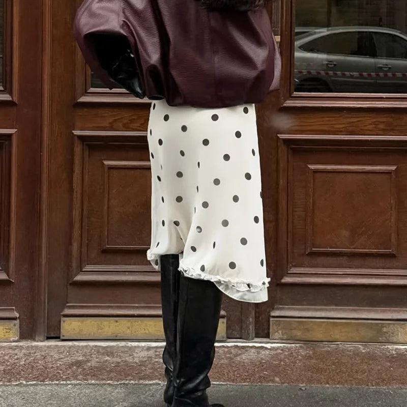 White Polka Dot Midi Skirt