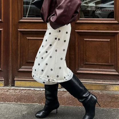 White Polka Dot Midi Skirt