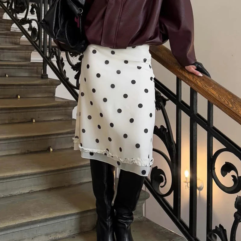 White Polka Dot Midi Skirt