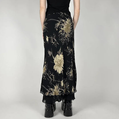 Y2K Black Mesh Floral Skirt