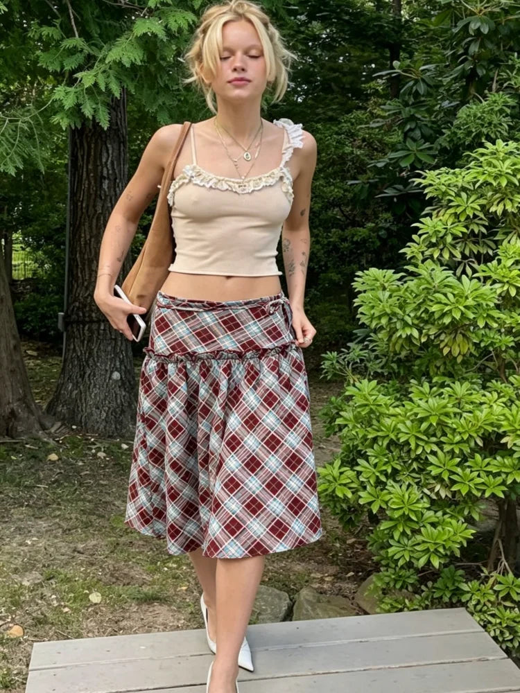 Y2K Plaid Midi Skirt