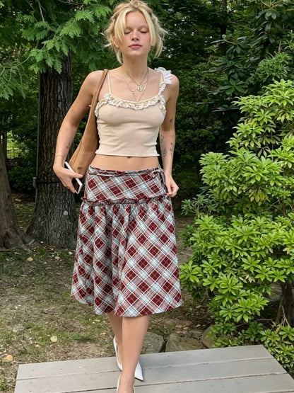 Y2K Plaid Midi Skirt