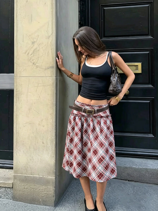 Y2K Plaid Midi Skirt