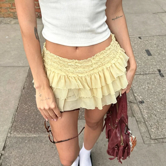 Yellow Ruffle Mini Skirt